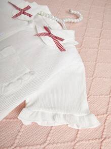Áo cardigan ngắn tay đơn giản màu trắng có quần short dành cho nữ, Bộ đồ mặc nhà 2 món thường ngày - trắng - Xem 4