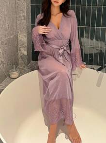 DAZY 性感蕾丝腰部收紧睡衣，搭配透明夜光材料拼布睡衣