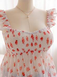 Soleia Top a maniche corte con cappuccio blu e bianco a fiori con texture a vita raccolta e orlo frastagliato, elegante e snellente, perfetto per le vacanze, abbigliamento da donna taglie forti