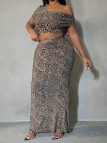 SHEIN SXY Długa, obcisła spódnica damska w panterkę, duże rozmiary, lato - Wielokolorowe - Zobacz 4