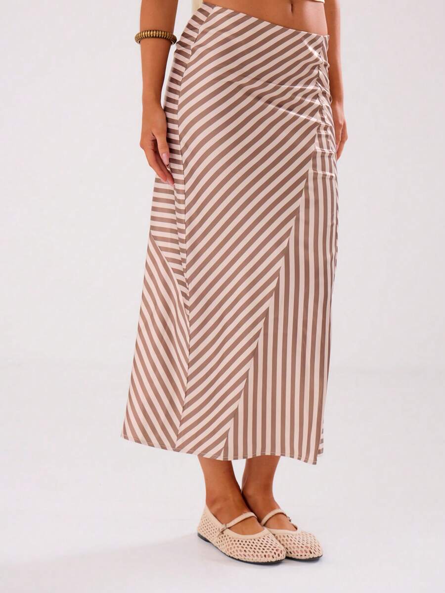 MUSERA Stripe Low Rise Maxi Skirt Elegant Summer Sexy Vacation Party - Multicolor - View 1
