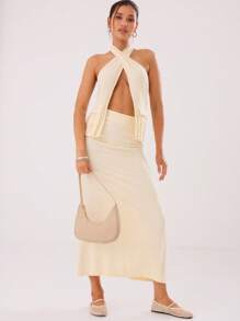 MUSERA Top de lino de cuello halter con bolsillos, ideal para vacaciones de verano en Ibiza y primavera
