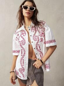 Bohemela 女性教師度假刺繡裝飾休閒襯衫 - 白色 - 查看 1