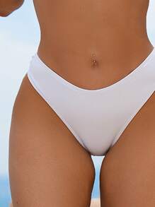 Women's Solid Color Front Drawstring Halter Bra & Bikini Bottom Sexy Bikini Set For Summer Beach - White - View 3
