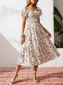 EMERY ROSE ManYin Summer Allover Print Halter Ruffled Dress Maxi Vacation Beach Outfits Women - Apricot - View 6