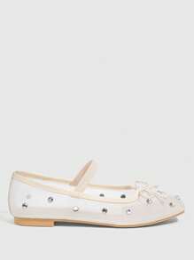 CUCCOO DOLLMOD 时尚女士鞋米色网眼和水钻芭蕾平底鞋,带蝴蝶结细节,适合夏季度假鞋夏季促销优雅平底鞋圣诞节秋季新年假期 - 杏色 - 查看 9