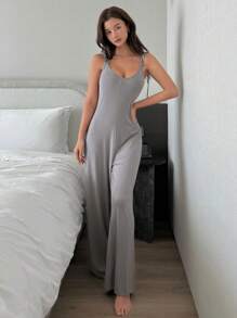 DAZY Knitted Dangle Strap Jumpsuit, Sleeveless, With Rope Strap, For Home Wear - Grey - View 8