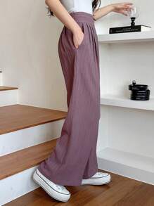 DAZY High Waist Wide Leg Pants For Daily Wear,Teacher Pants - Purple - View 9
