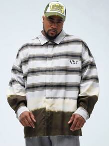 Manfinity VCAY 男士加大尺碼鬆身格紋織衫，具有英文字母圖案和下垂肩長袖，適用於秋冬季節 - 彩色 - 查看 1