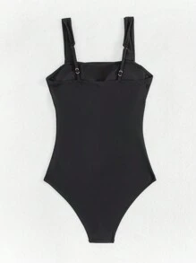 Swim Vcay Women's Solid Color Ruched Black One-Piece Swimsuit For Summer Beach, Swimwear One Piece Bathing Suit