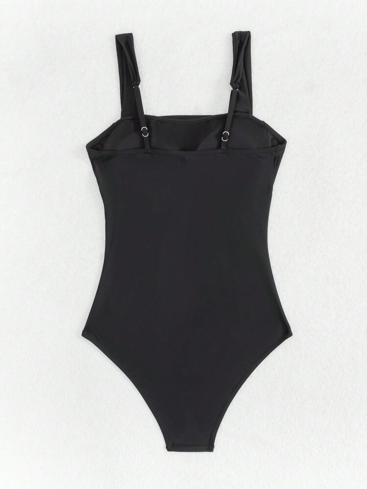 Swim Vcay Women's Solid Color Ruched Black One-Piece Swimsuit For Summer Beach, Swimwear One Piece Bathing Suit - Black - View 6