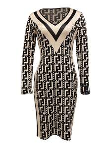 Elegant V-Neck Floral Print Long Sleeve Bodycon Dress Spring/Summer Wear