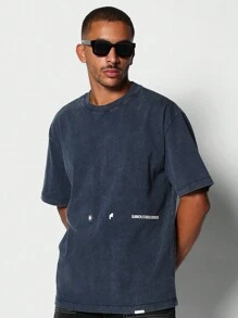 SUMWON Áo thun tay ngắn dáng ôm vừa vặn có in hình ở lưng - Màu xanh nhạt - Xem 2