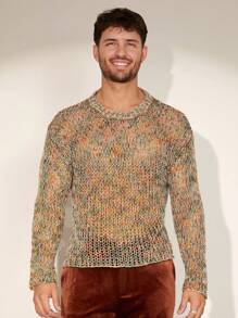 Manfinity Homme Men's Spring Summer Fashionable Hollow Out Cable Knitted Casual Sweater In Colorful, For Friends, Party - Multicolor - View 6