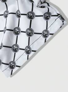 Manfinity Homme 男士巴洛克印花图案彩色短袖休闲衬衫，夏季，送给男朋友的礼物 - 黑與白 - 查看 8