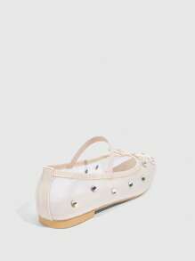 CUCCOO DOLLMOD 时尚女士鞋米色网眼和水钻芭蕾平底鞋,带蝴蝶结细节,适合夏季度假鞋夏季促销优雅平底鞋圣诞节秋季新年假期 - 杏色 - 查看 10