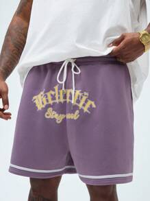 Manfinity VCAY 2pcs/Set Men's Plus Size Knitted Sleeveless Tank Top And Shorts Set, With Letter Print, Mid-Waist Drawstring And Straight-Cut Design, Suitable For Summer - Multicolor - View 4