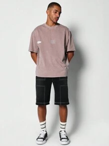 SUMWON Áo sơ mi Regular Fit đã giặt có in hình số ở mặt trước và mặt sau - Màu Khaki - Xem 4