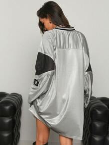 Denimoi 撞色对比 V 领宽松针织连衣裙 - 彩色 - 查看 2