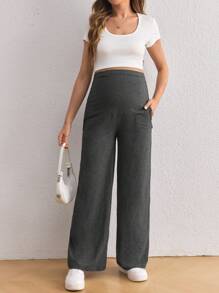 Maternity Adjustable Waist Wide Leg Pants - Dark Grey - View 4