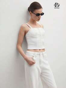 BizChic Women's Business/Office Wear Elegant Open Shoulder Cami Blouse Top, Date Night Outfit - White - View 6