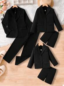 Traje de blazer y pantalón de primavera y otoño de unicolor informal y ligero - Negro - Ver 1