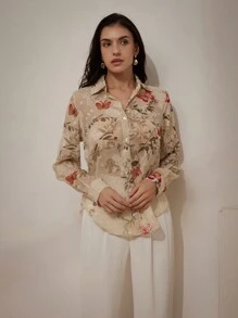 Chiquease Random Printed Turn-Down Collar, Slim-Fit Long Sleeve Shirt - Multicolor - View 5