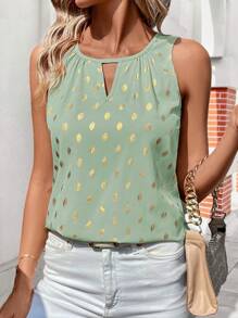 SHEIN Clasi 女士圓領無袖夏季中空襯衫 - 薄荷綠 - 查看 3