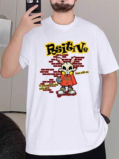 Men Cartoon & Slogan Graphic Tee