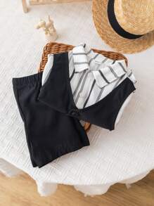 SHEIN Áo vest thường ngày cho bé trai/bé gái, áo sơ mi ngắn tay màu trơn/sọc & quần short lưng thun, lý tưởng cho các bữa tiệc sinh nhật, lễ rửa tội, lễ kỷ niệm sinh nhật đầu tiên, tiệc tùng, biểu diễn, đám cưới, v.v. - Nhiều màu - Xem 10