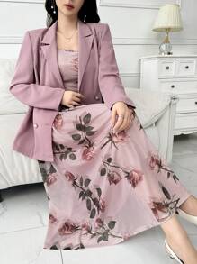 Modelyn Conjunto de 2 piezas para mujer: vestido de tirantes con estampado floral y chaqueta de manga larga de unicolor