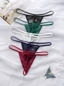 5pcs Women's Solid Color Lace Bowknot Sexy G-String Underwear For Everyday Wear Bow Tie