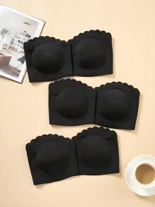 3pcs Women's Front Closure Strapless Bra With Removable Pads - Black - View 3