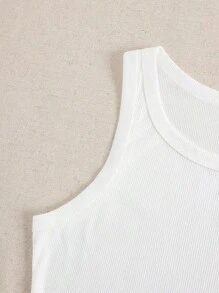 INAWLY Plus Size Solid Color Wide Strap Women's Summer Crop Tank Top - White - View 3