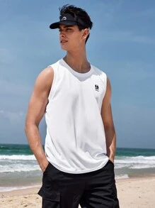 In My Nature Men's Summer Casual Outdoor Letter Printed Top - White - View 4