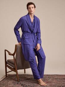 EverLounge Men's Long Sleeve Plaid Pattern Belted Robe With Pocket, Casual Loose Sleepwear - Multicolor - View 1