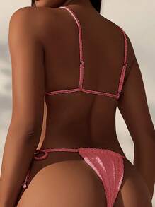 SHEIN Swim Tie Front Triangle Tie Side Bikini Set Summer - Dusty Pink - View 2