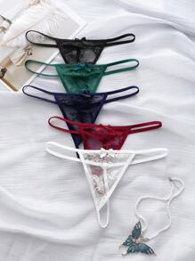 5pcs Women's Solid Color Lace Bowknot Sexy G-String Underwear For Everyday Wear Bow Tie