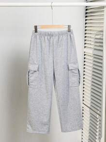 SHEIN Tween Boy Extended Size Solid Color Tactical Pocketed Casual Sports Sweatpants