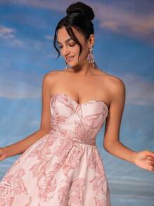 SHEIN Belle 优雅、简约、浪漫、可爱、柔软、迷人、精致、时尚女士 3D 花朵聚拢胸前露肩 A 字裙适合新娘礼物、招待会、毕业典礼、茶会、聚会、鸡尾酒会和正式活动舞会半正式婚礼宾客礼服、生日、返校节 - 白色 - 查看 7