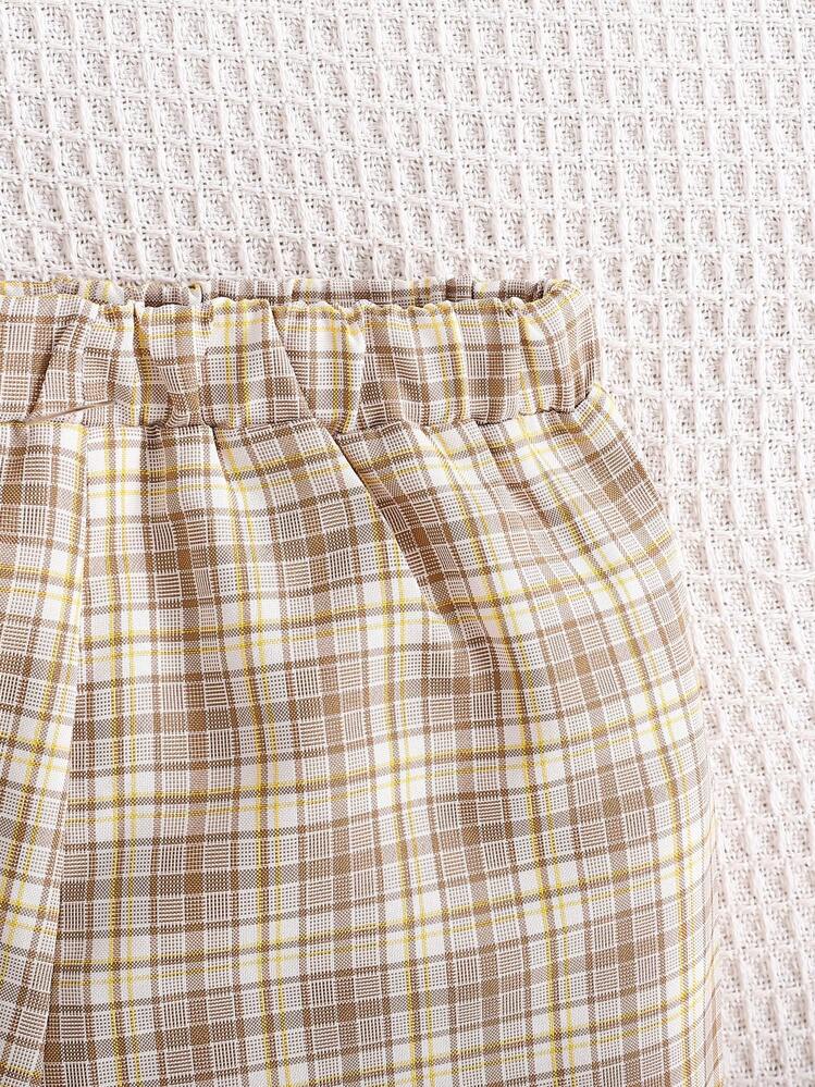 嬰兒男孩優雅復古格紋紳士套裝，包括西裝褲、襯衫和領帶 - 杏色 - 查看 7