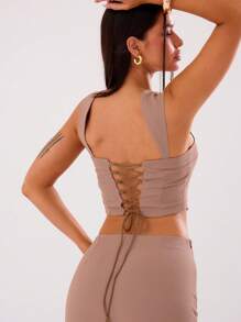 MUSERA Áo croptop cổ vuông dáng corset, thích hợp cho kỳ nghỉ xuân hè. - màu nâu - Xem 2