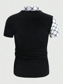 Manfinity Homme 男士巴洛克印花图案彩色短袖休闲衬衫，夏季，送给男朋友的礼物 - 黑與白 - 查看 2