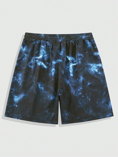 Shorts pour hommes imprimé marbre avec nœud devant et double poches latérales