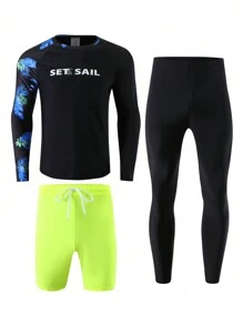Manfinity Men's Simple Daily Long Sleeve Top, Pants & Shorts Three-Piece Set - Multicolor - View 1