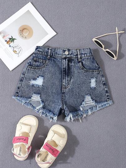 SHEIN 青少年女孩宽松休闲简约牛仔短裤