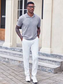 Manfinity Homme 男士純色休閒短袖Polo衫