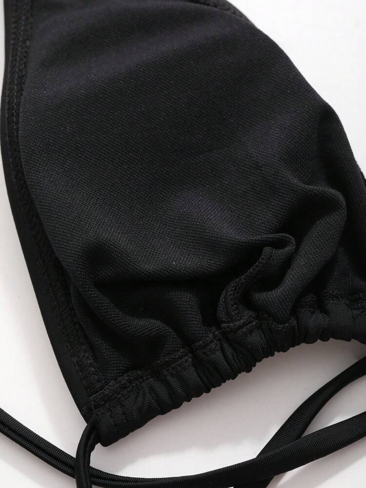 3pcs Women's Solid Color Halter Neck Bikini Set, Backless Halter Bra & Bikini Bottom & Beach Cover Up Skirt Beachwear For Summer,Tankini Bathing Suit Festival Outfits Vacation Cruise Outfit For Women