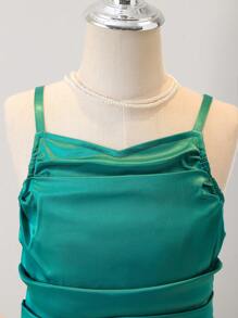 SHEIN Vestido Longo Sereia Ajustado Sem Mangas Verde Esmeralda Elegante, Adequado para Festa, Casamento, Concurso, Halloween, Eventos e Apresentações de Natal, Meninas Pré-Adolescentes - Verde Escuro - Visão 4