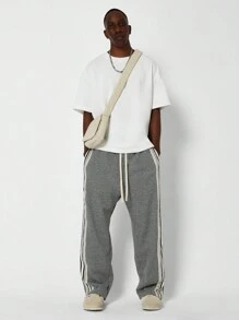 SUMWON 运动裤侧条纹慢跑风格抽绳腰带休闲健身房跑步健身休闲裤羊毛衬里冬季舒适 - 淺灰色 - 查看 3